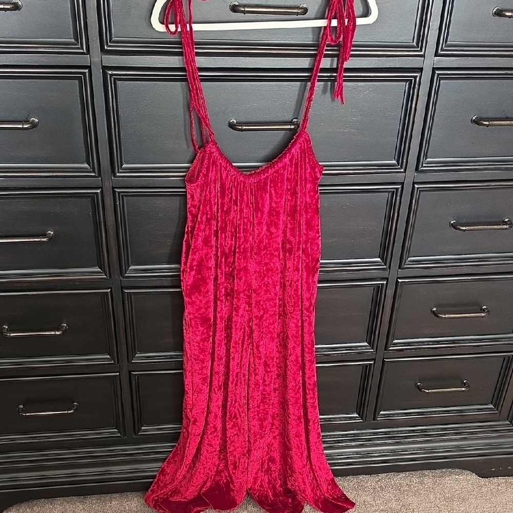 Crushed Velvet Adjustable Tie-Strap Wide Leg Red Pants